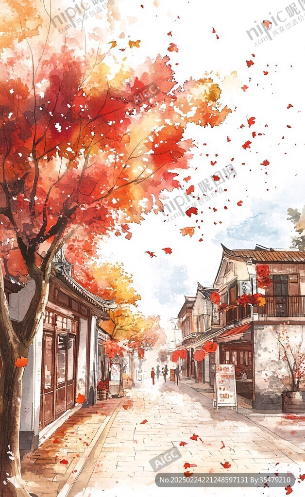 古风秋天景色插画