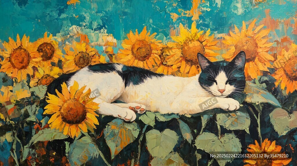 油画大花猫