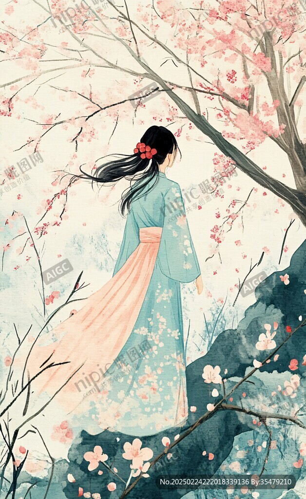 古风背影女孩插画