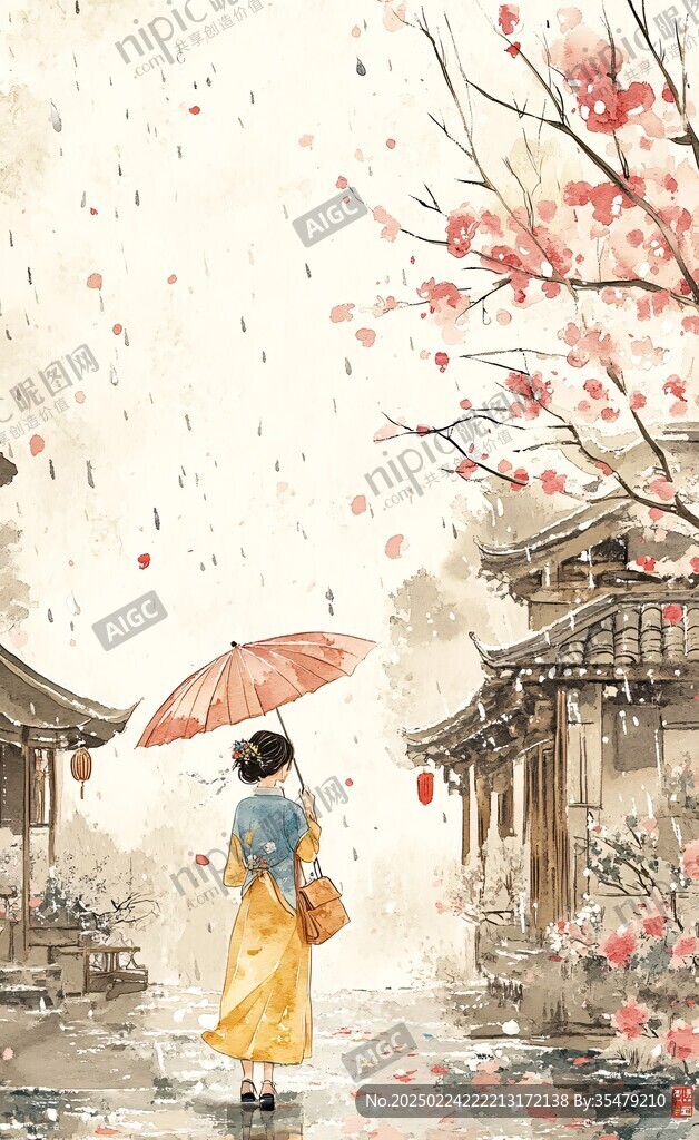 雨巷插画