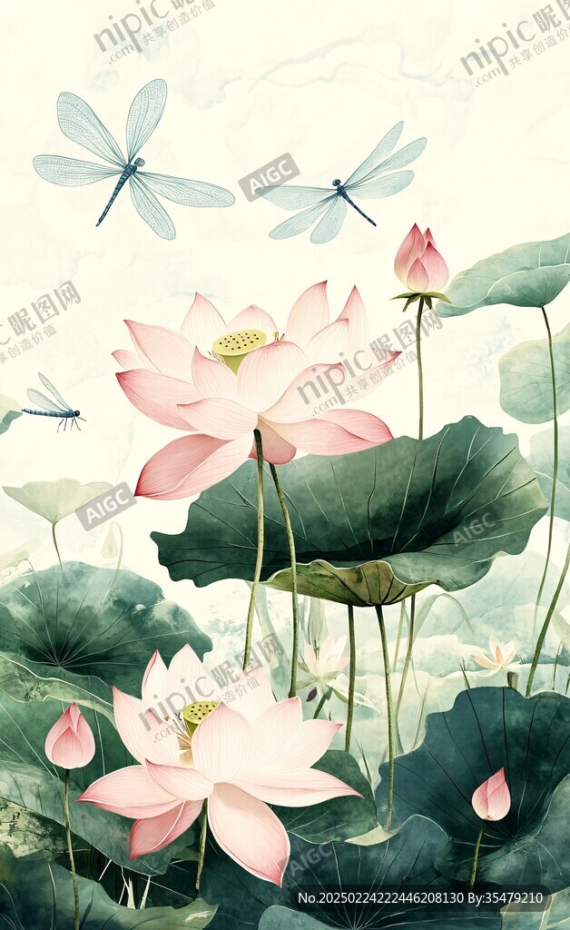 蜻蜓荷花插画