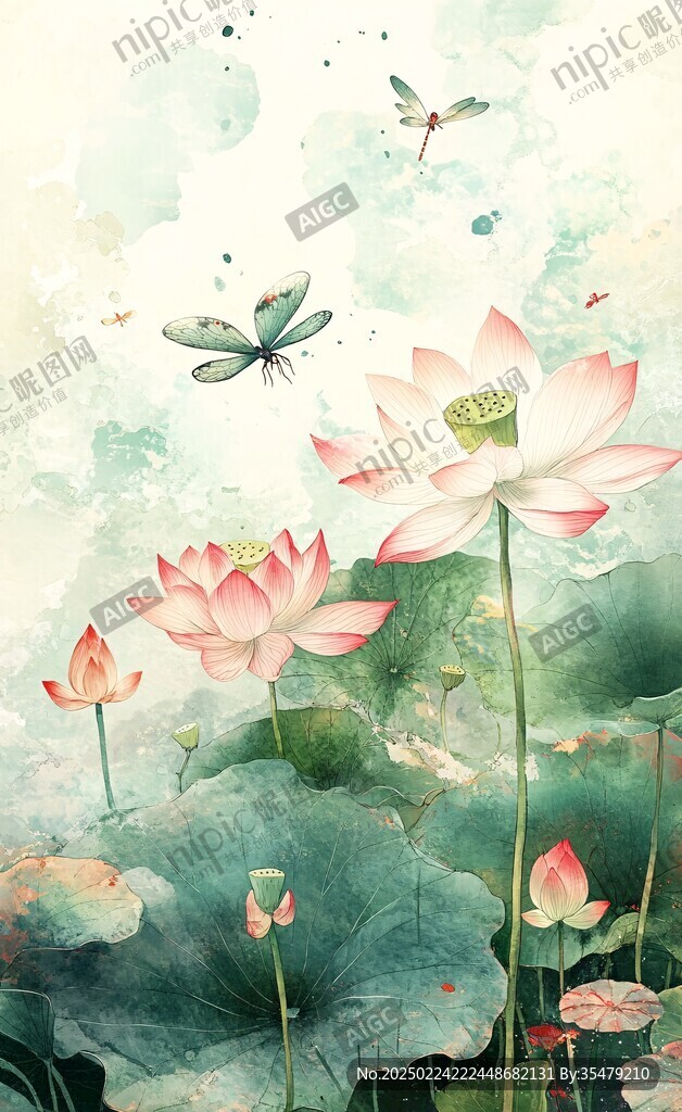 荷花古风插画