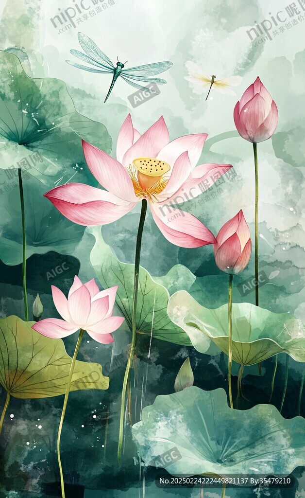 蜻蜓荷花插画