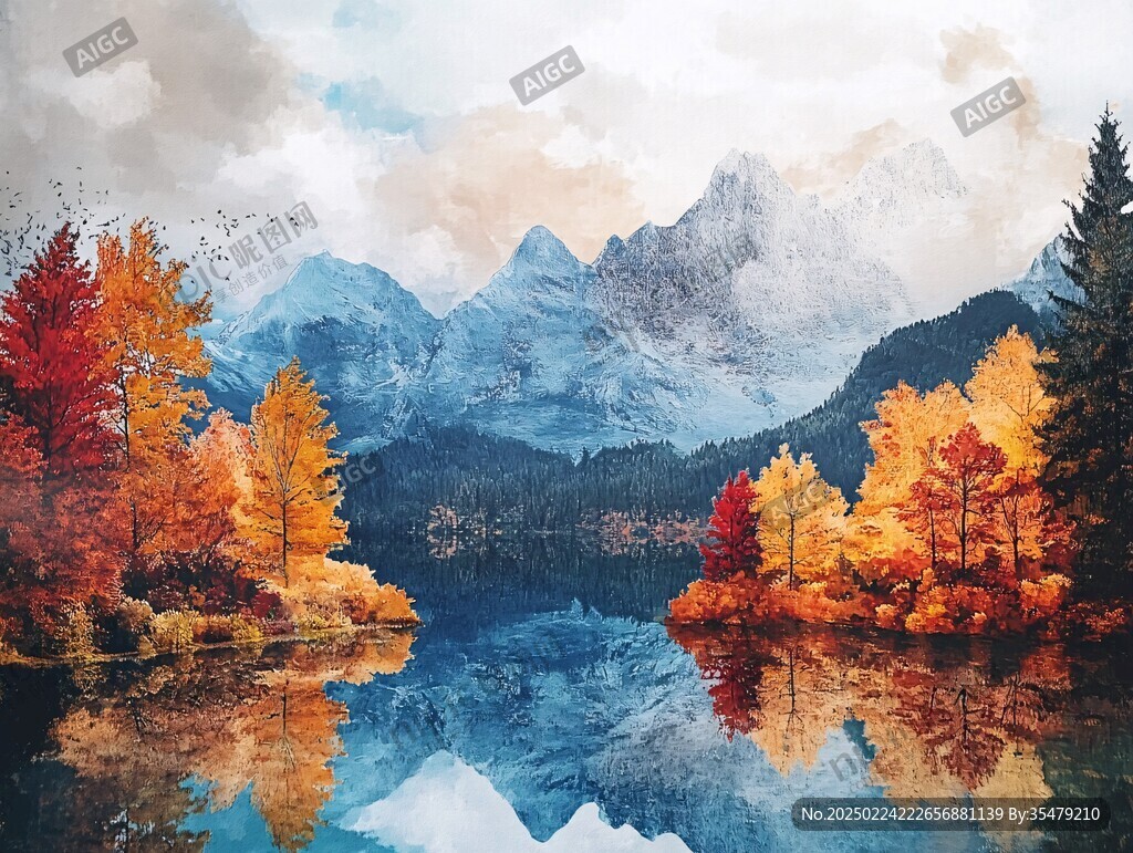 山水秋景油画