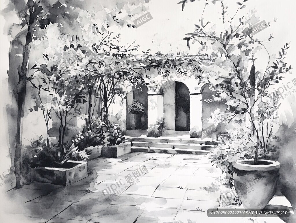 庭院手绘插画