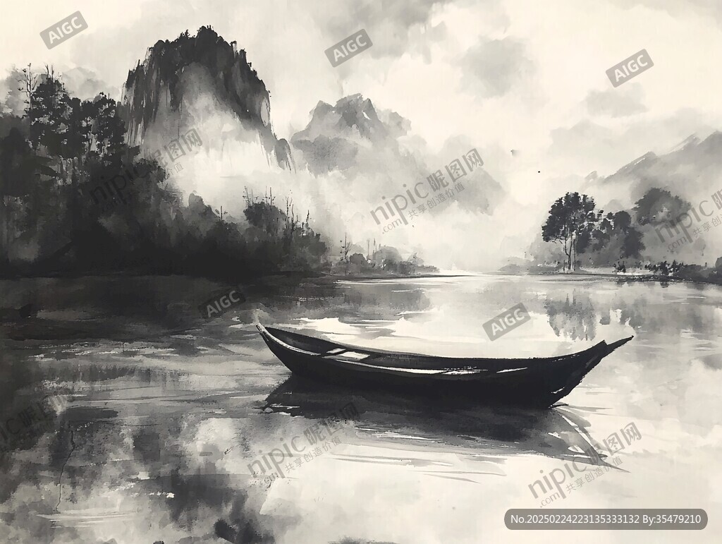 一叶孤舟意境画