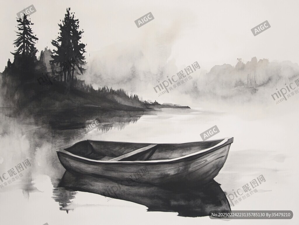一叶孤舟意境画