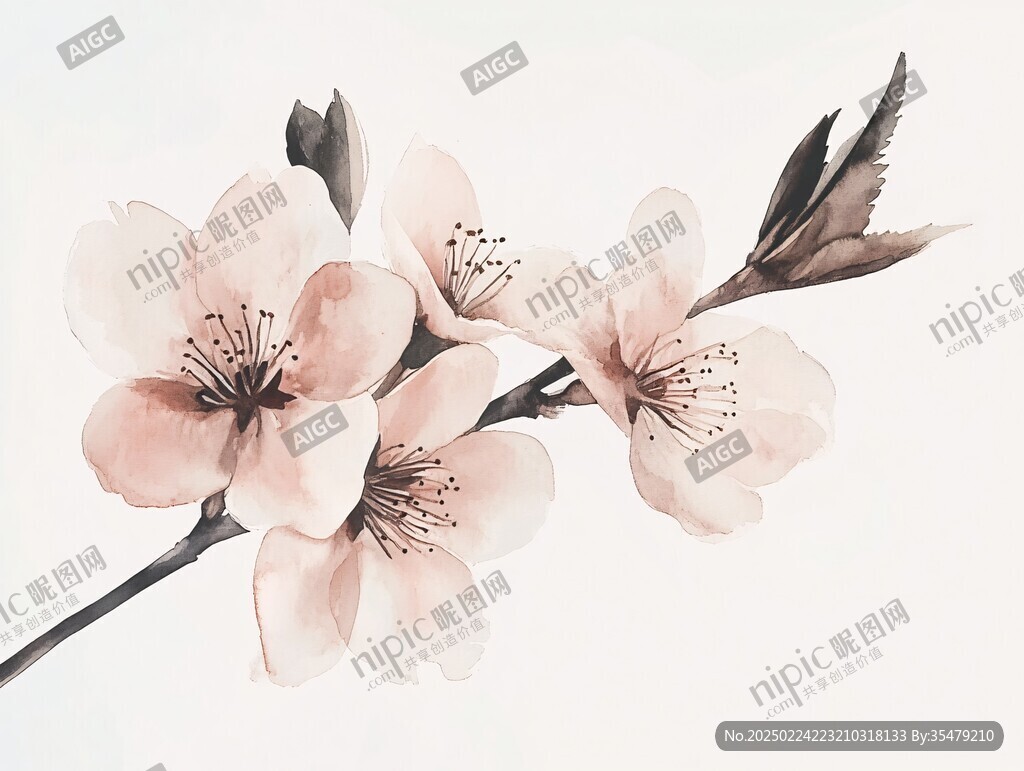 手绘桃花插画