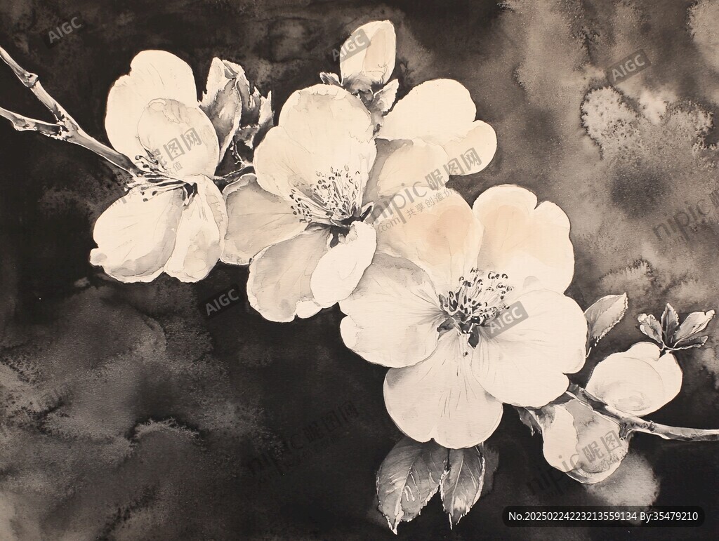 梨花水粉画