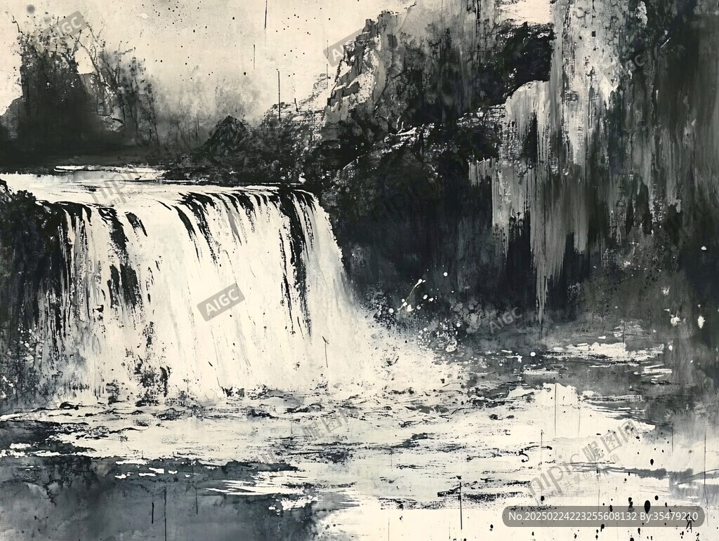 瀑布抽象画