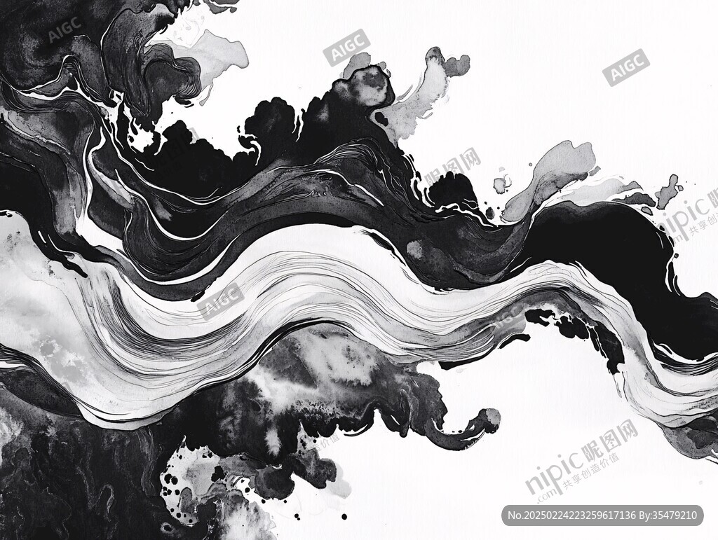 流体水墨黑白画