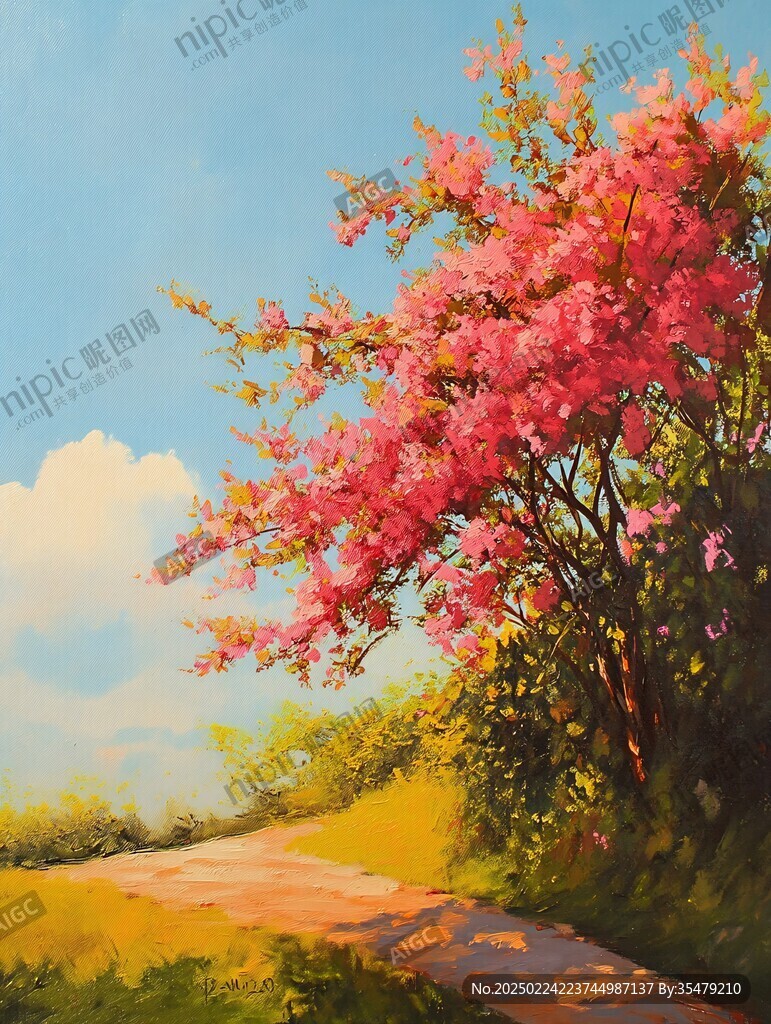 早樱油画