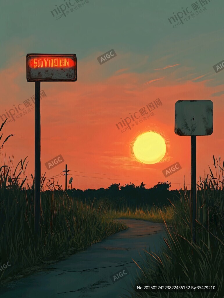 插画夕阳