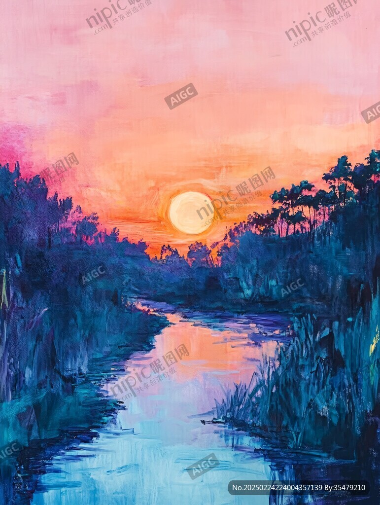 油画夕阳