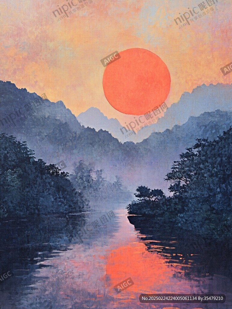 插画夕阳