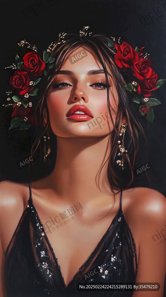 手绘玫瑰美女