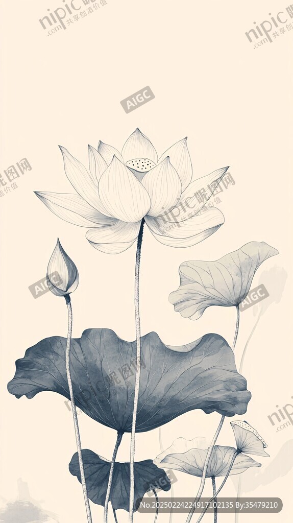 禅意荷花工笔荷花