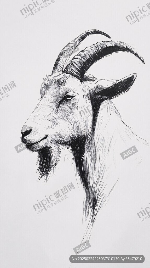 手绘山羊黑白简约挂画