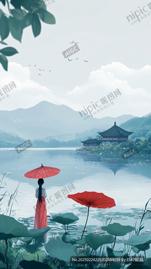 湖心亭插画