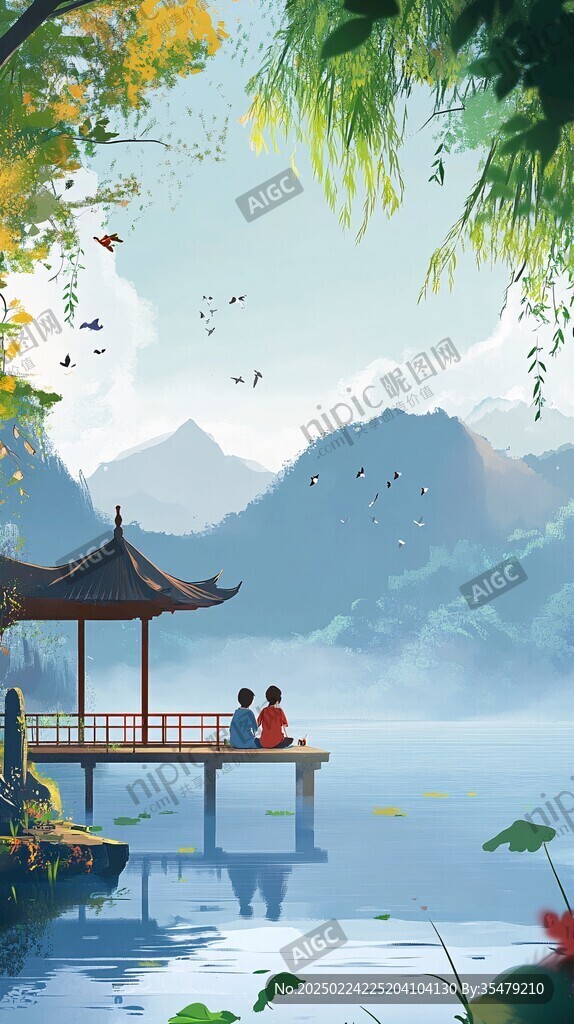 插画爱晚亭