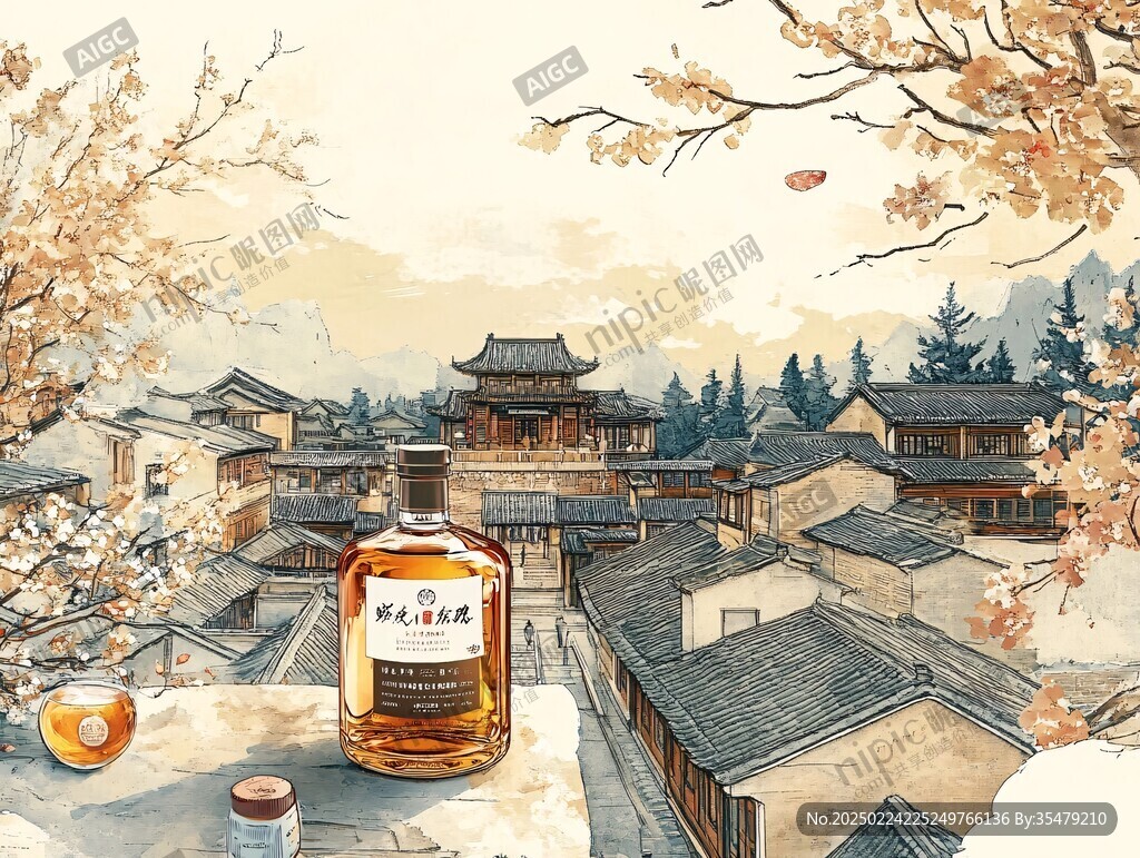 黄酒包装插画
