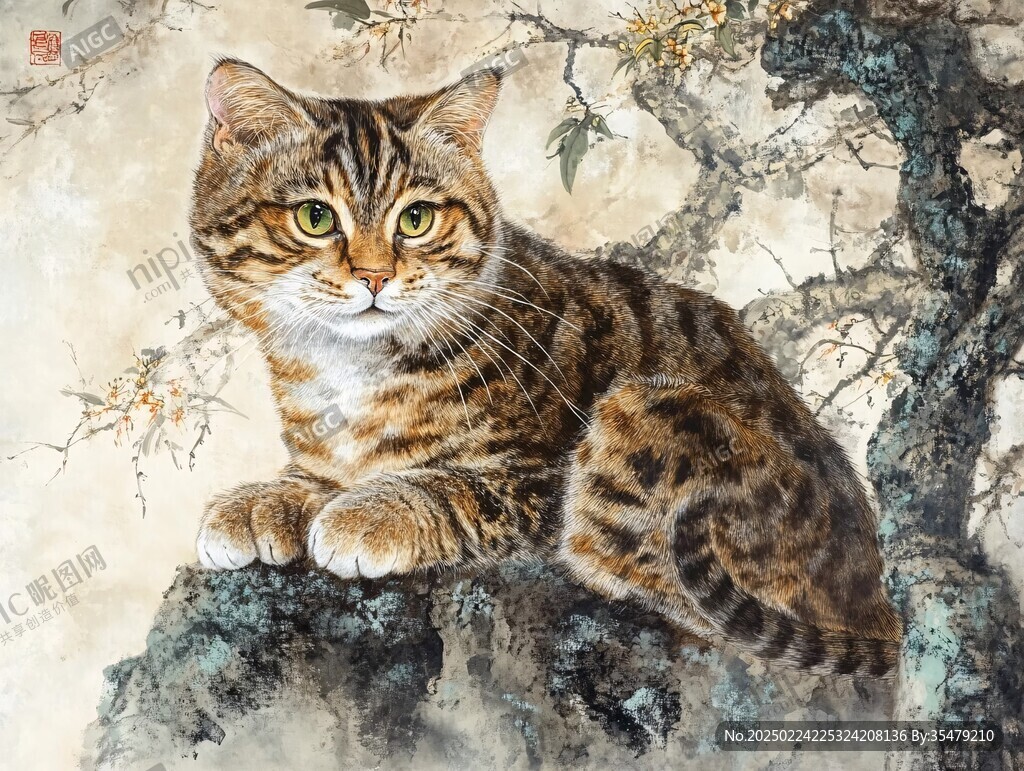 工笔画猫