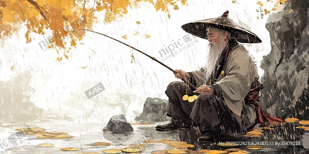 渔翁插画