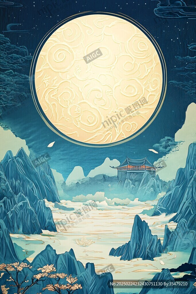 虎溪夜月景点插画