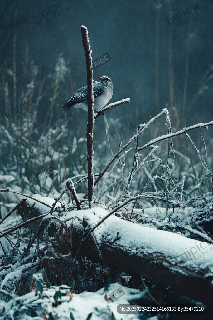 冬天大雪植物压雪