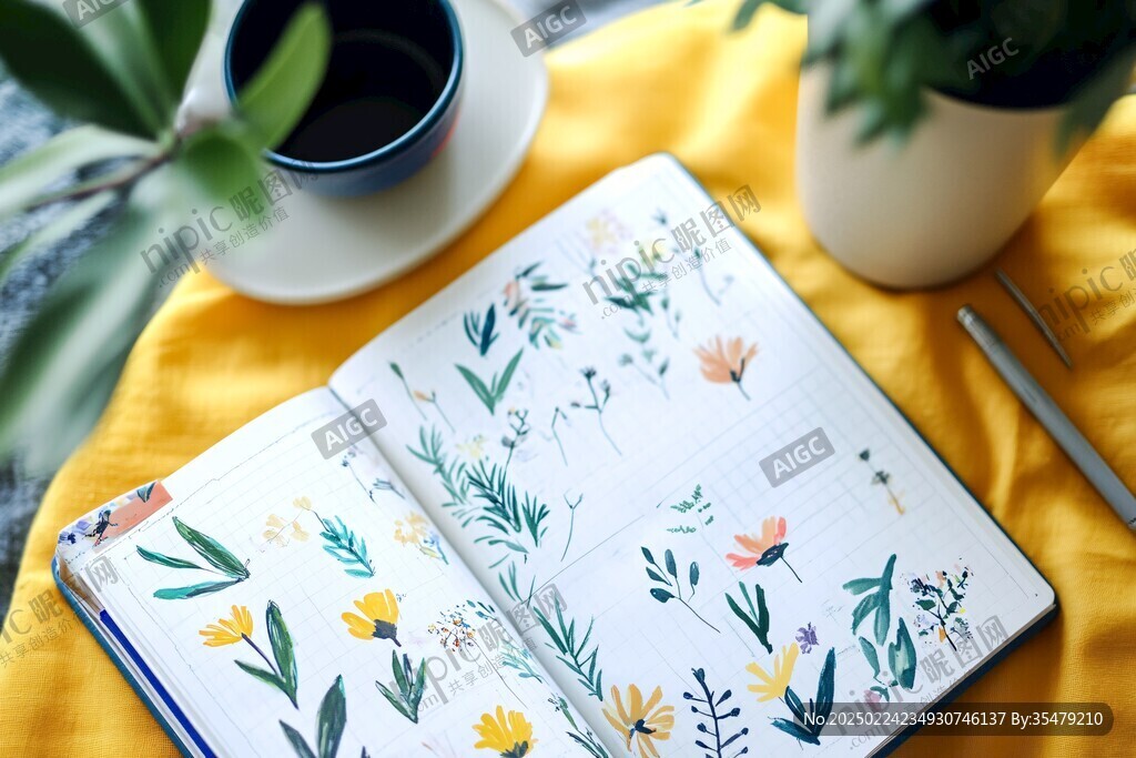 植物人物插画手账贴纸