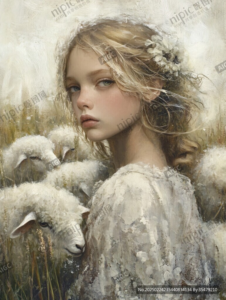 抱小羊的少女