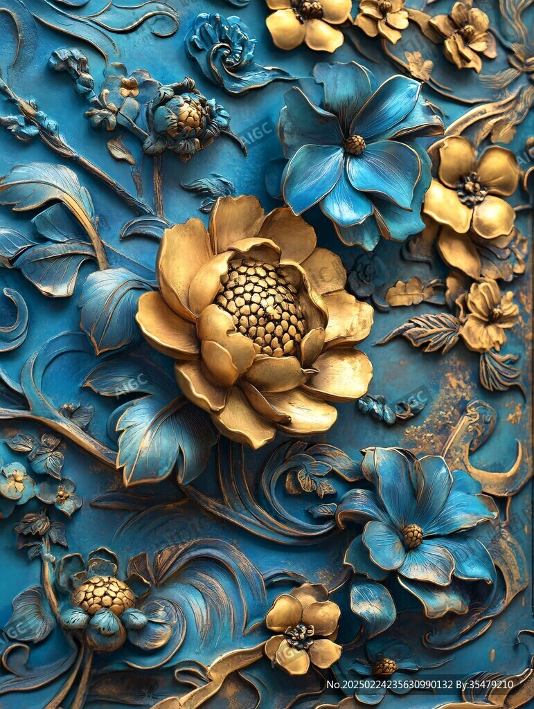 3d浮雕金属牡丹花