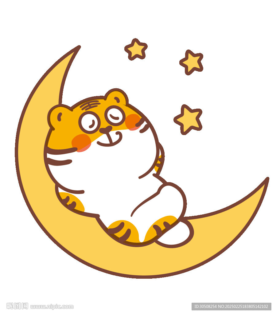 虎萌萌卡通插画月亮