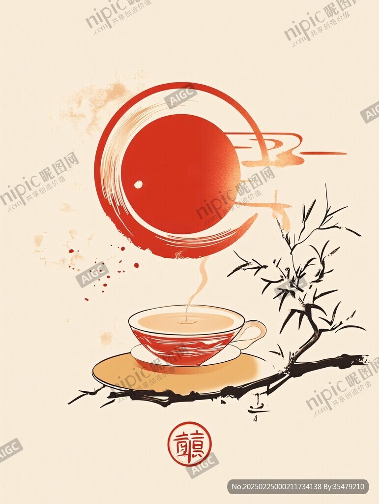禅茶插画