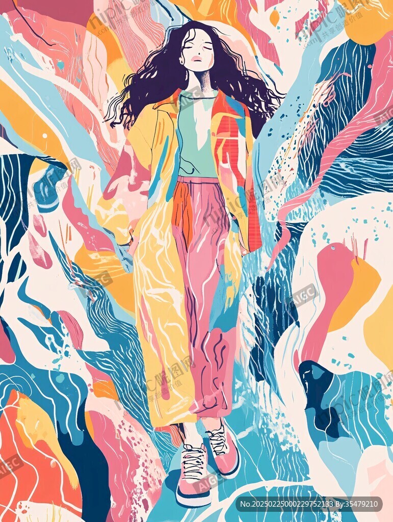 潮流插画美女人物插画