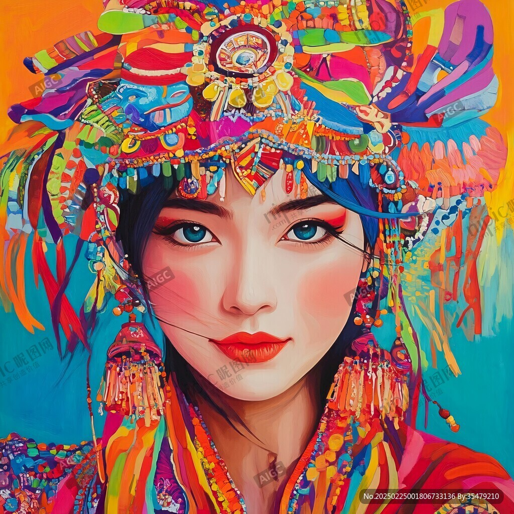 无框画少数民族女孩