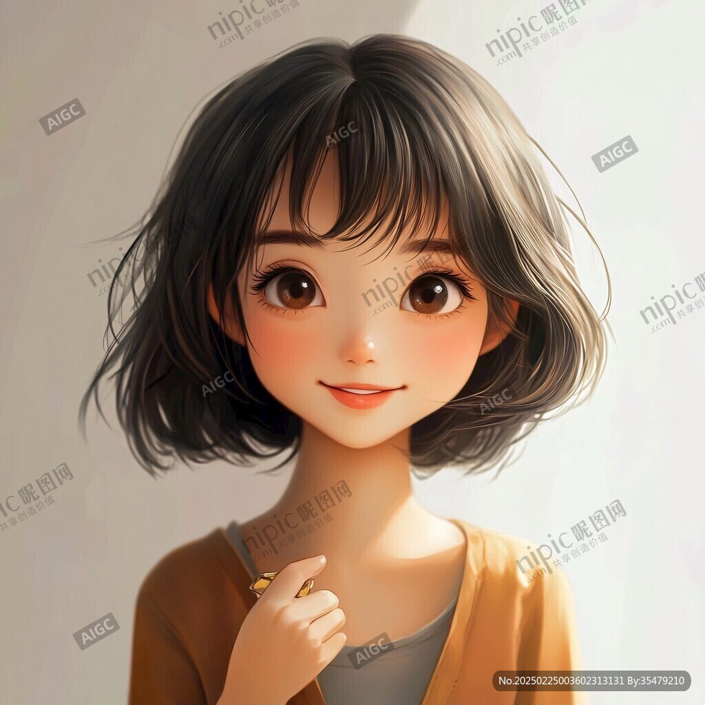 人物插画短发女生