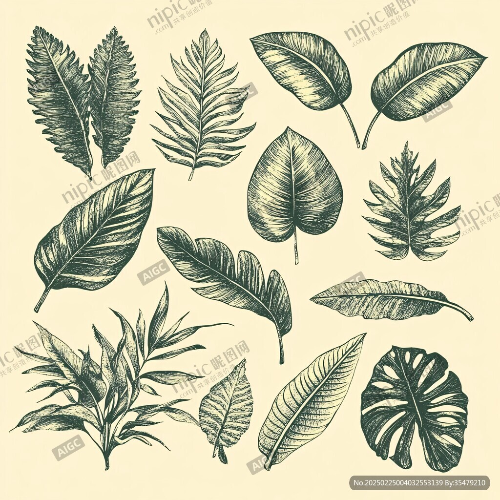 手绘热带植物