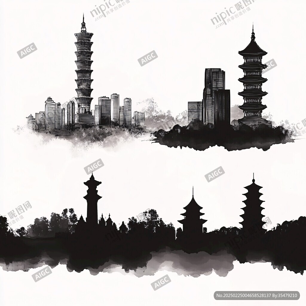 水墨建筑水墨地标