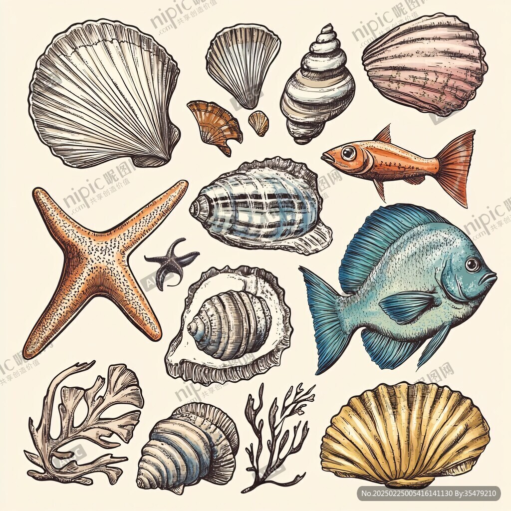 手绘海洋生物
