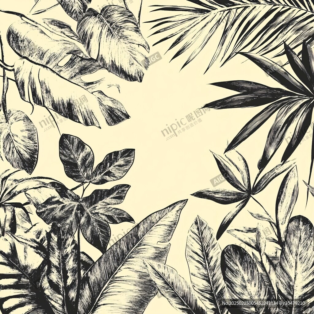 手绘热带植物