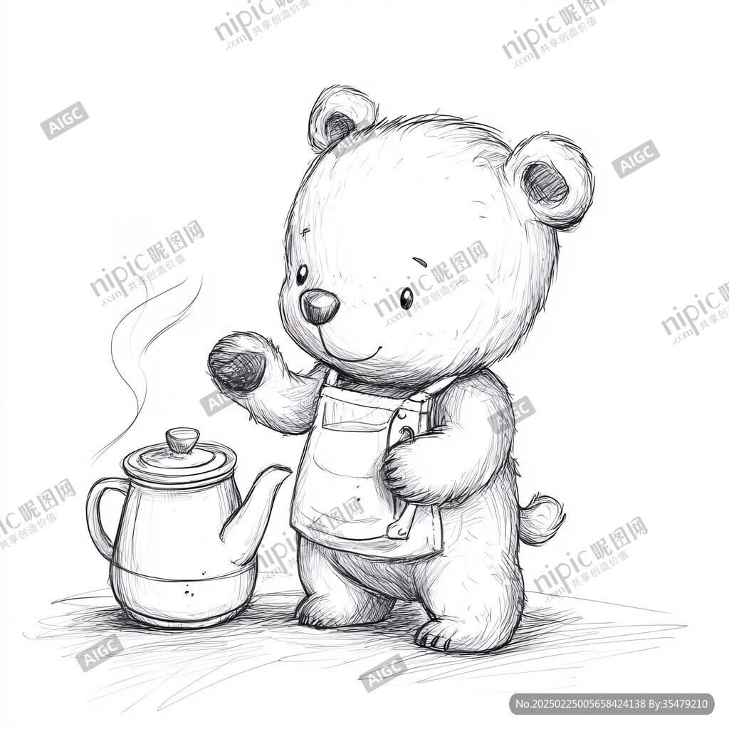 小熊线稿