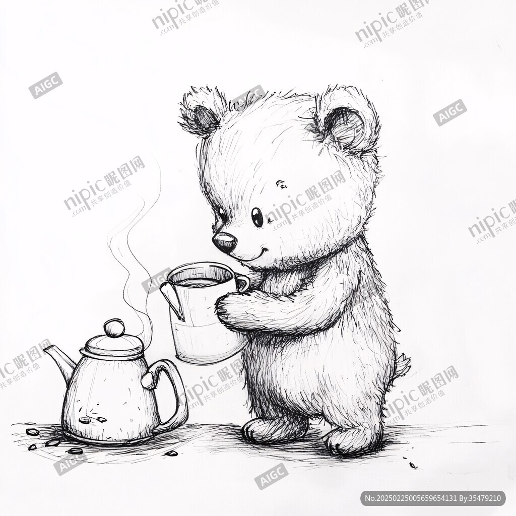 小熊线稿