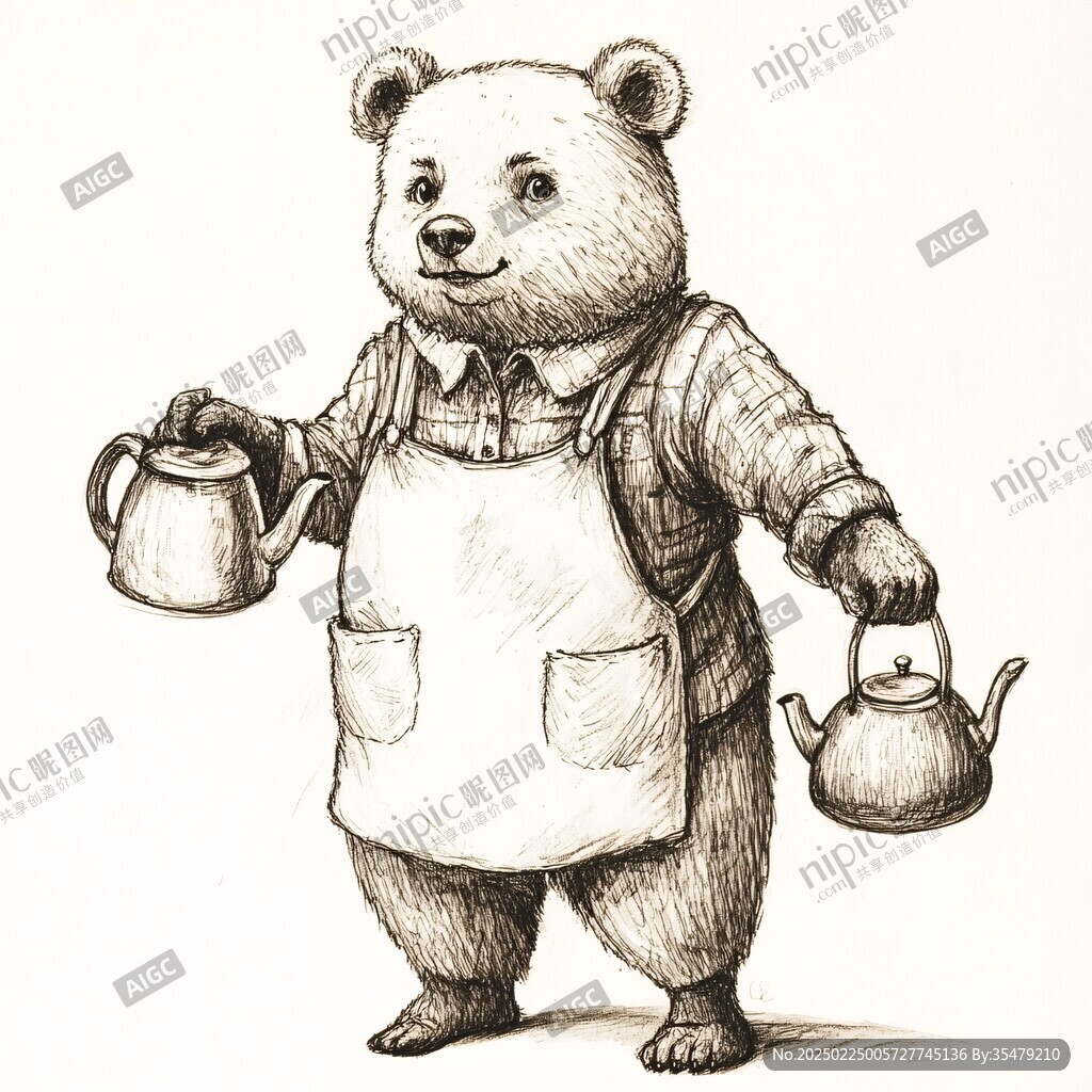 小熊线稿