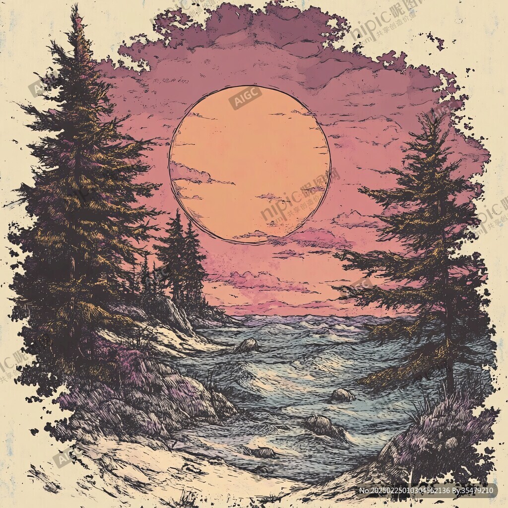 荒野黄昏插画