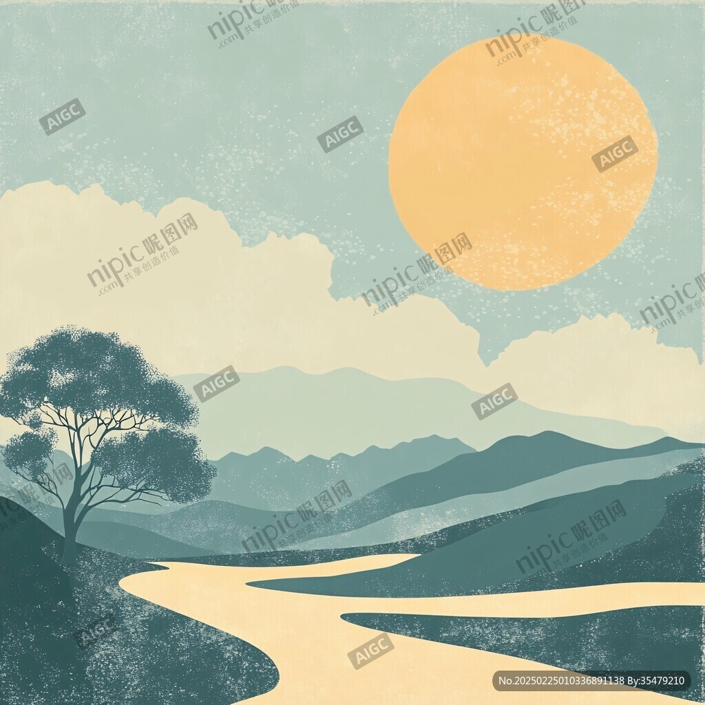 黄昏远山插画