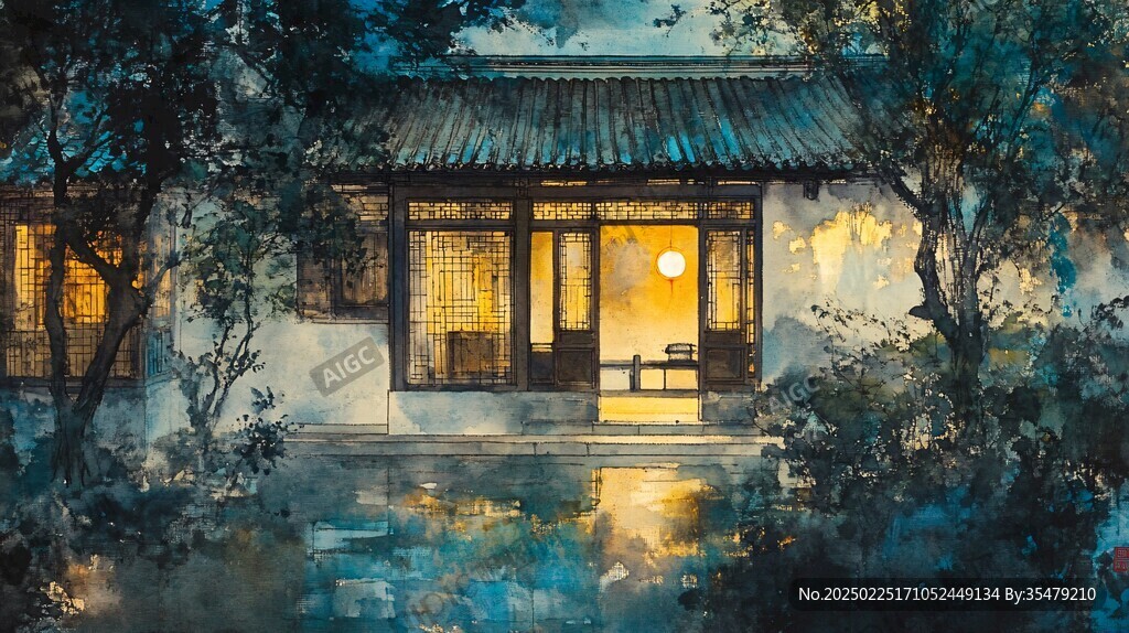 夜幕下的古韵小院