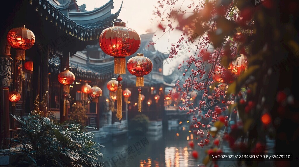 红灯笼高挂 古镇夜色迷人