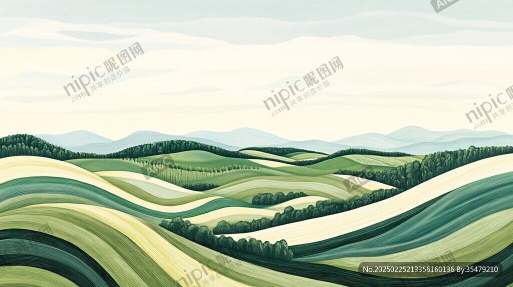 绿色丘陵风景画