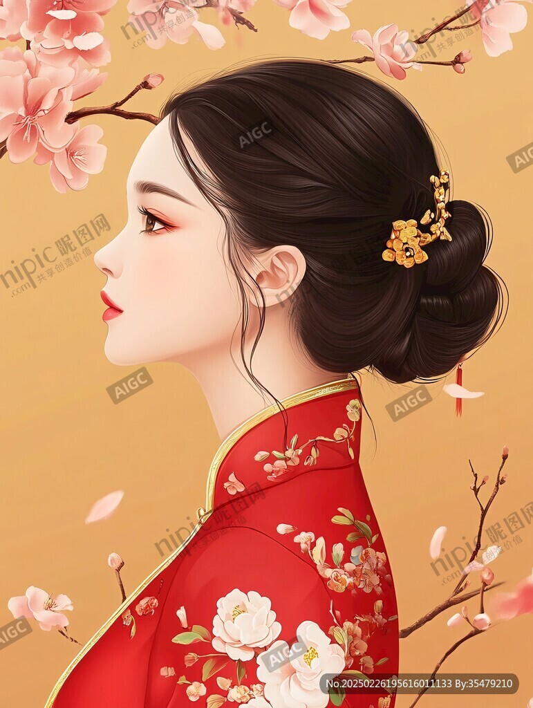 红衣女子与桃花